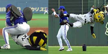 球団マスコットと選手がじゃれてる画像下さい！