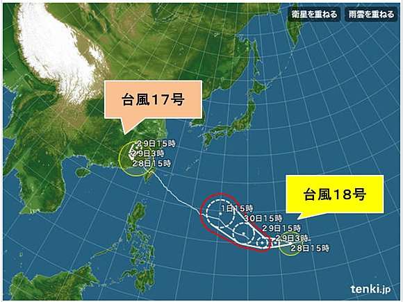 台風18号、勢力強め北上　動きに注意