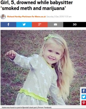 ドラッグを使用しながらベビーシッターをした女　5歳児を溺死させる（米）