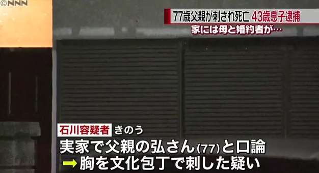 息子が父親を刺し死なす　現場には婚約者も