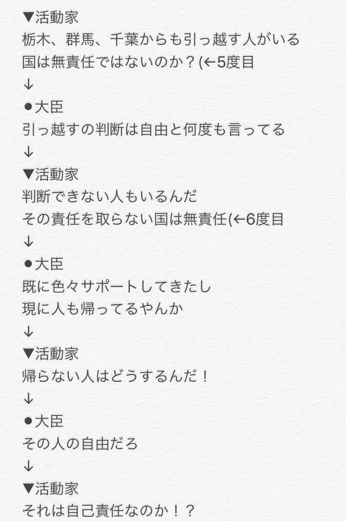 今村雅弘復興大臣発言に便乗？　新潟の避難者施設に電話「自主避難者は帰ればいい」