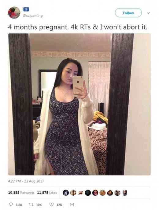 妊娠4ヶ月の女「4000RT達成できなかったら中絶するー」とTwitterに投稿しRT稼ぎして批判殺到　パパ登場で「何も聞かされてない」 | ゴゴ通信