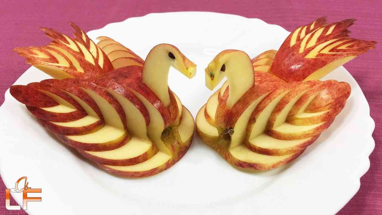 How to Make Apple Swan Garnish - Fruit Carving Video For Beginners - YouTube