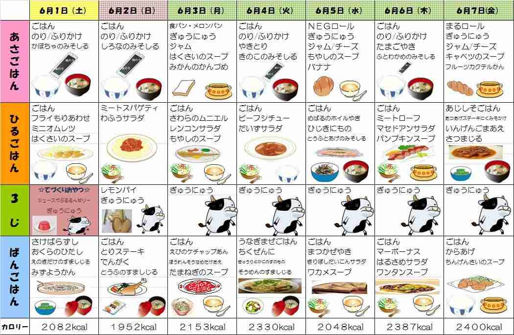 今日1日食べた物を書いていく