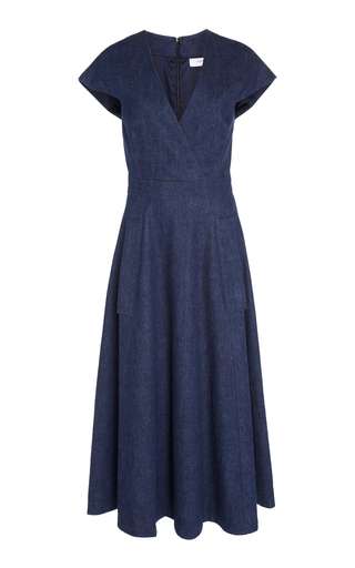 V-Neck Faux Wrap Midi Dress by Carolina Herrera | Moda Operandi