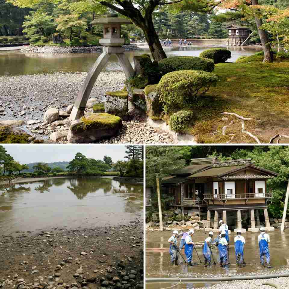 「兼六園・霞ヶ池」、１２年ぶりの大掃除 – 北陸物語