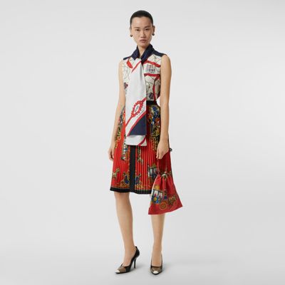 Sleeveless Archive Print Pussy-bow Blouse in Blue - Women | Burberry United Kingdom