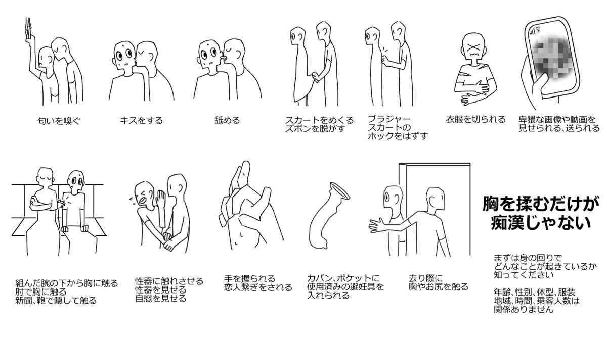 イラストレーター描く”痴漢”の事例一覧に反響「触るだけじゃないのか…」
