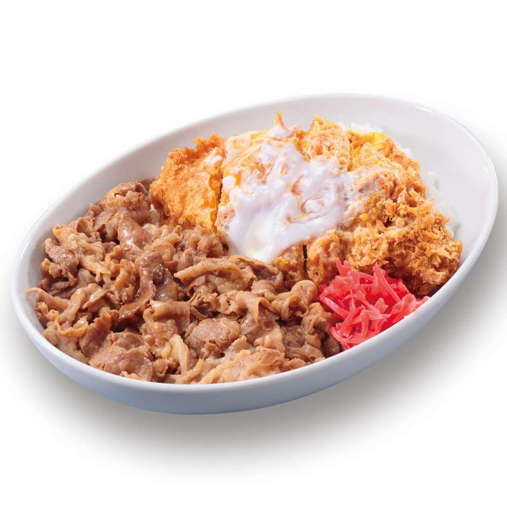 かつやの新メニュー「牛丼カツ丼」のボリュームがやばい　もはやカレー皿で提供、丼ですらない事態に