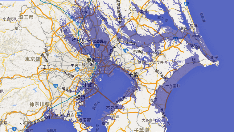 温暖化で海面上昇するとどこが水没するのかがわかる地図「Global Sea Level Rise Map」 - GIGAZINE