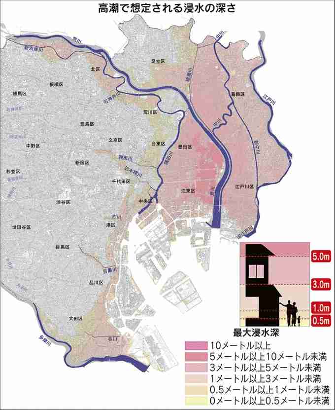 「スーパー台風」高潮で東京23区の3割浸水　都が想定