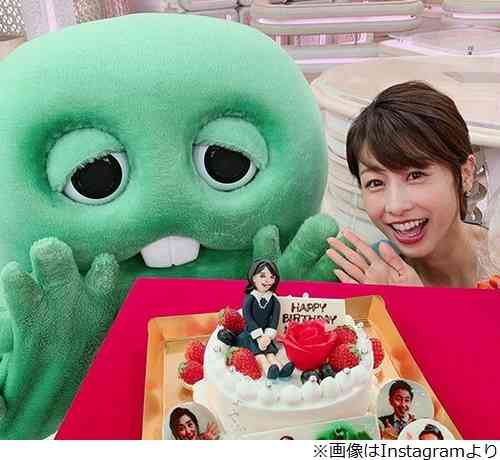 加藤綾子35歳誕生日をガチャピンがお祝い