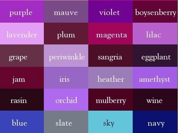240 color names in English | Just English