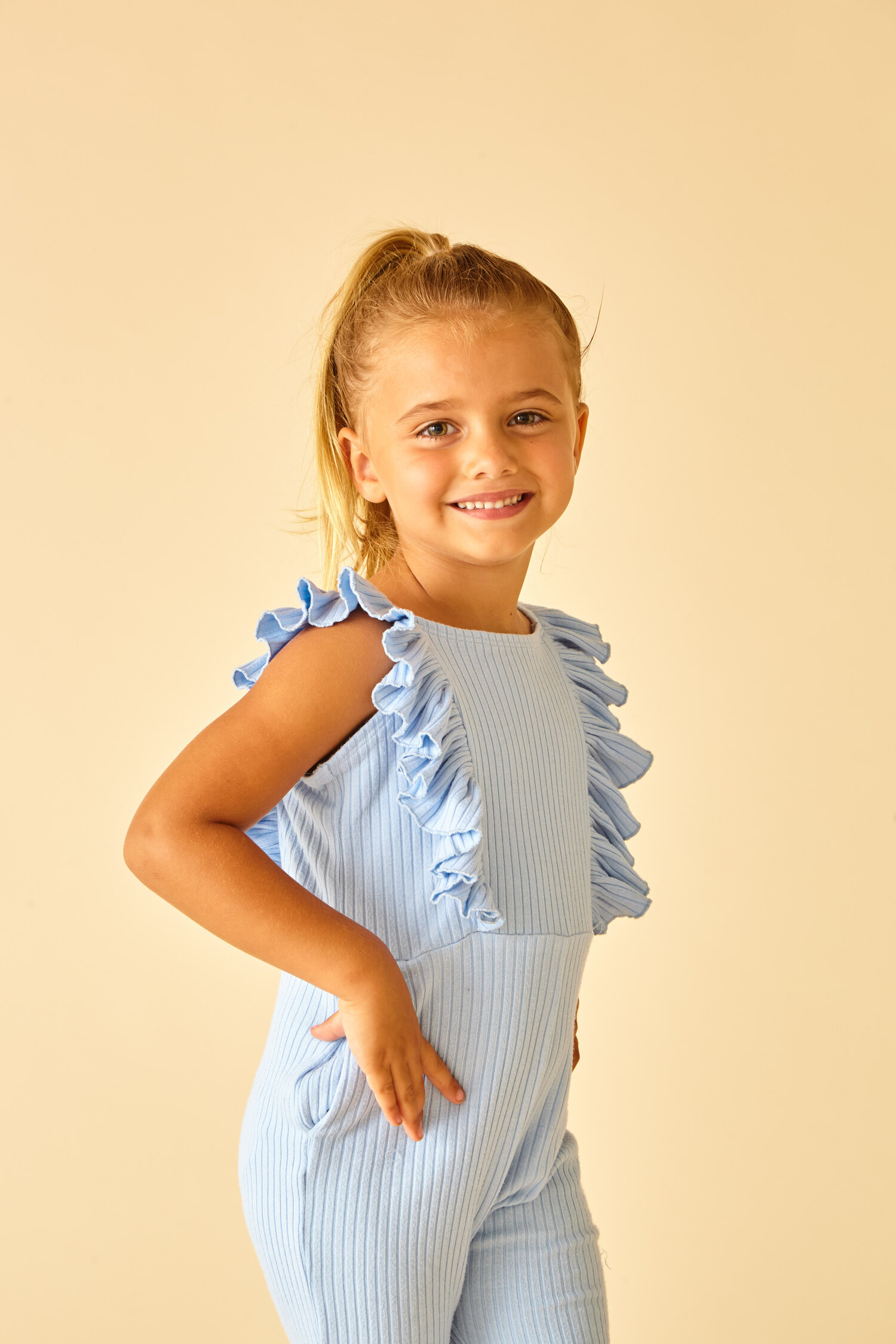 Belle Ribbed Knit Jumpsuit Blue — Sun Peony Coconut