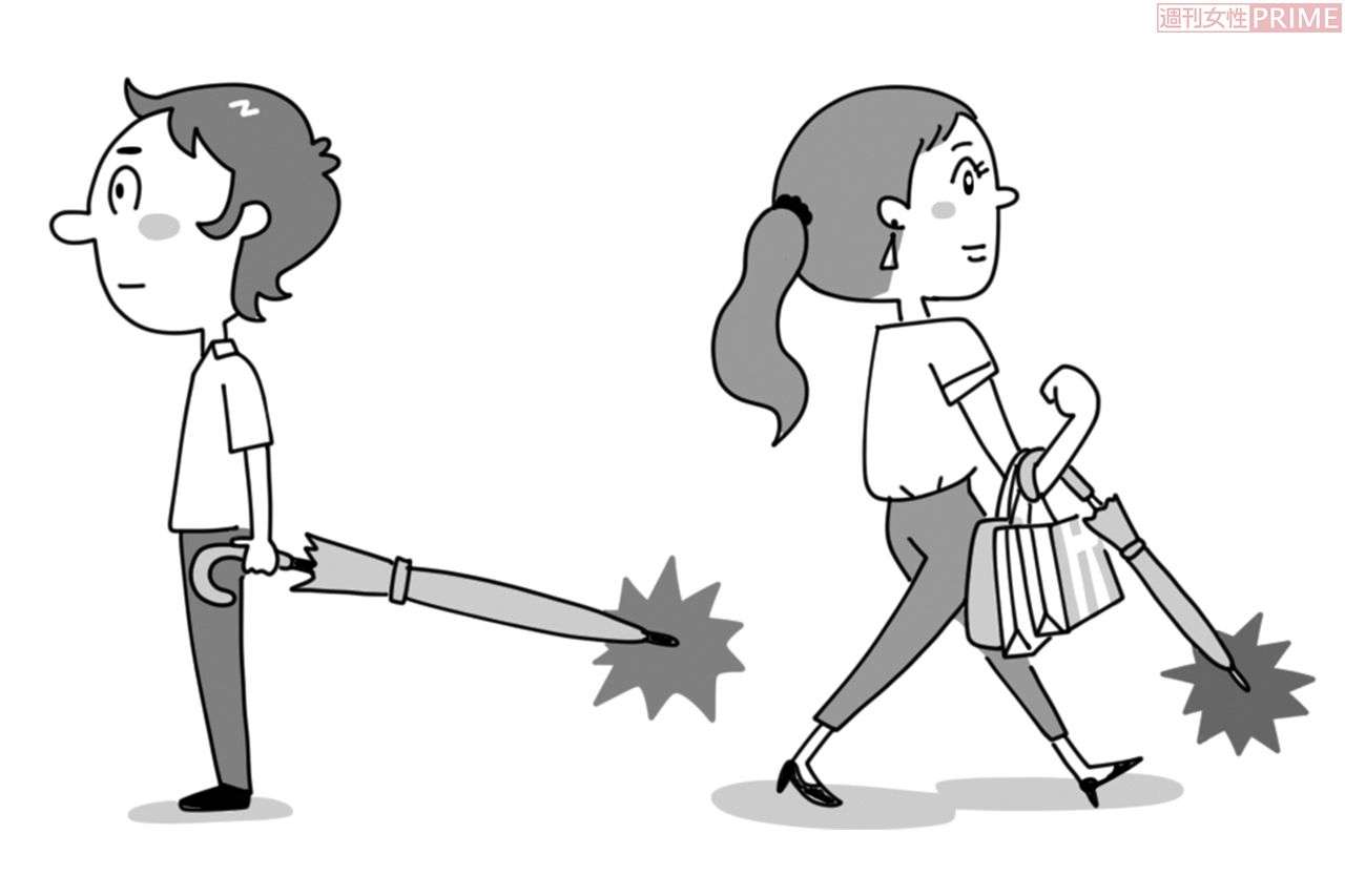 男性は横持ち、女性は斜め持ちに要注意！ 告訴もあり得る「傘」の危険な持ち方