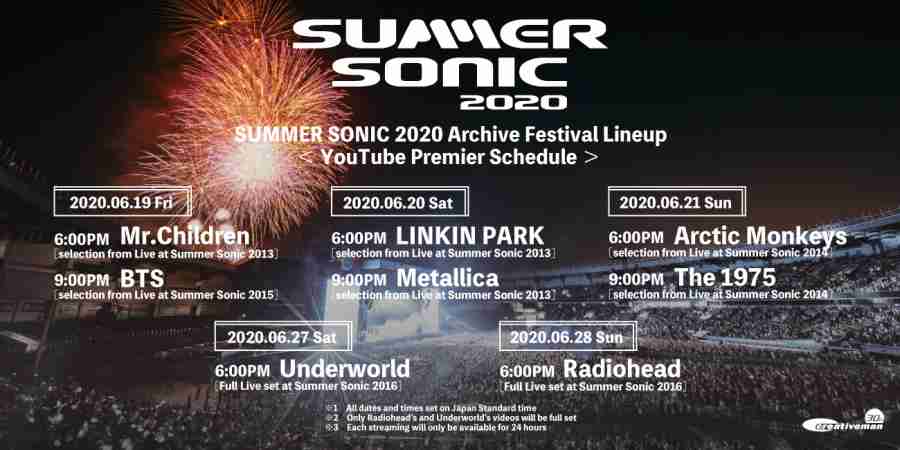 SUMMER SONIC2020、オンライン開催。Mr.Childrenやメタリカなどの過去出演ライブを無料配信