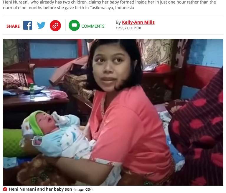 【海外発！Breaking News】「神の奇跡」で妊娠1時間後に出産したと主張する母親（インドネシア） | Techinsight（テックインサイト）|海外セレブ、国内エンタメのオンリーワンをお届けするニュースサイト