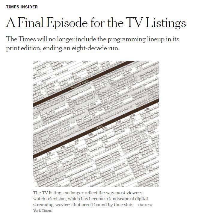ニューヨークタイムズ紙、81年続けたテレビ欄終了（Impress Watch） - Yahoo!ニュース