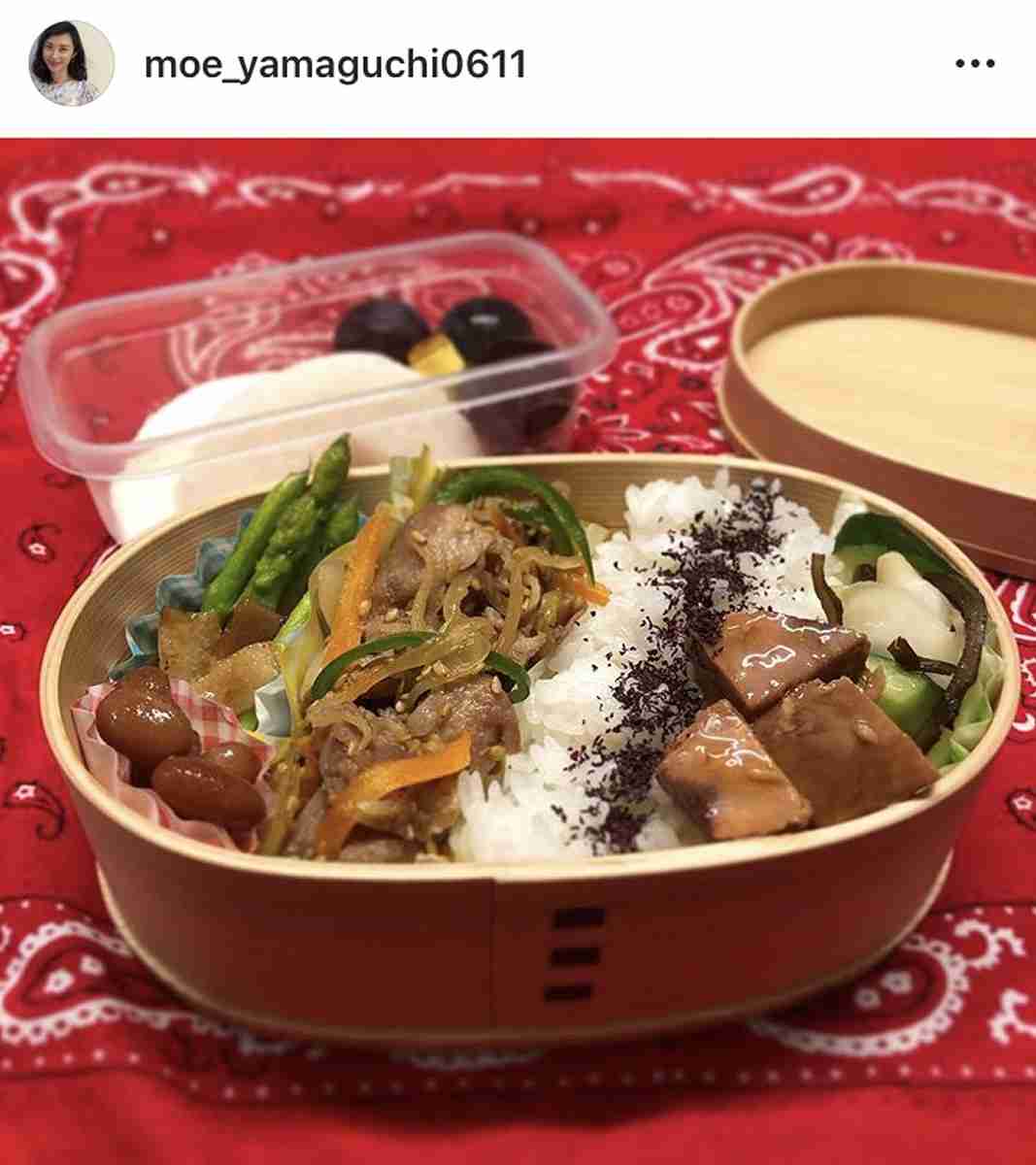 山口もえ、長女へのおかずたっぷり弁当を公開「定番の生姜焼き弁当　前日の夜に下ごしらえしたから朝は楽でした」