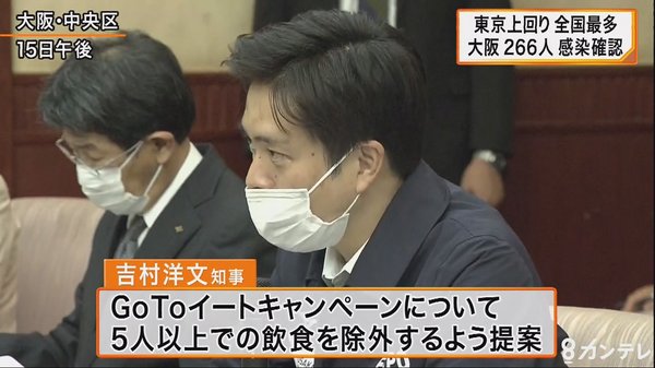 大阪で２６６人が新型コロナ感染　東京を上回り全国最多