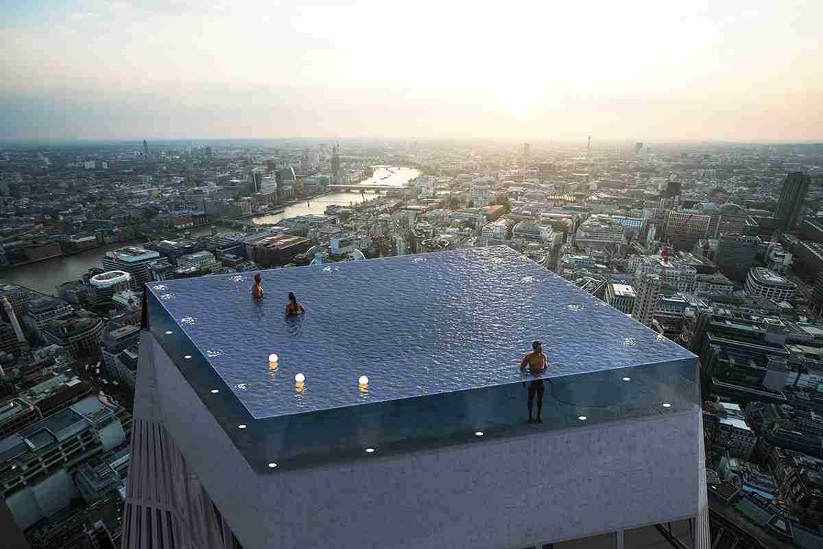 高所恐怖症激注意。2つのマンションの間に橋のようにかかる地上35メートルの透明スカイプール（イギリス）