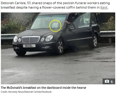 霊柩車内でマックを食べたスタッフ　目撃した女性が猛烈クレームも葬儀会社は「余計なお世話」（英）