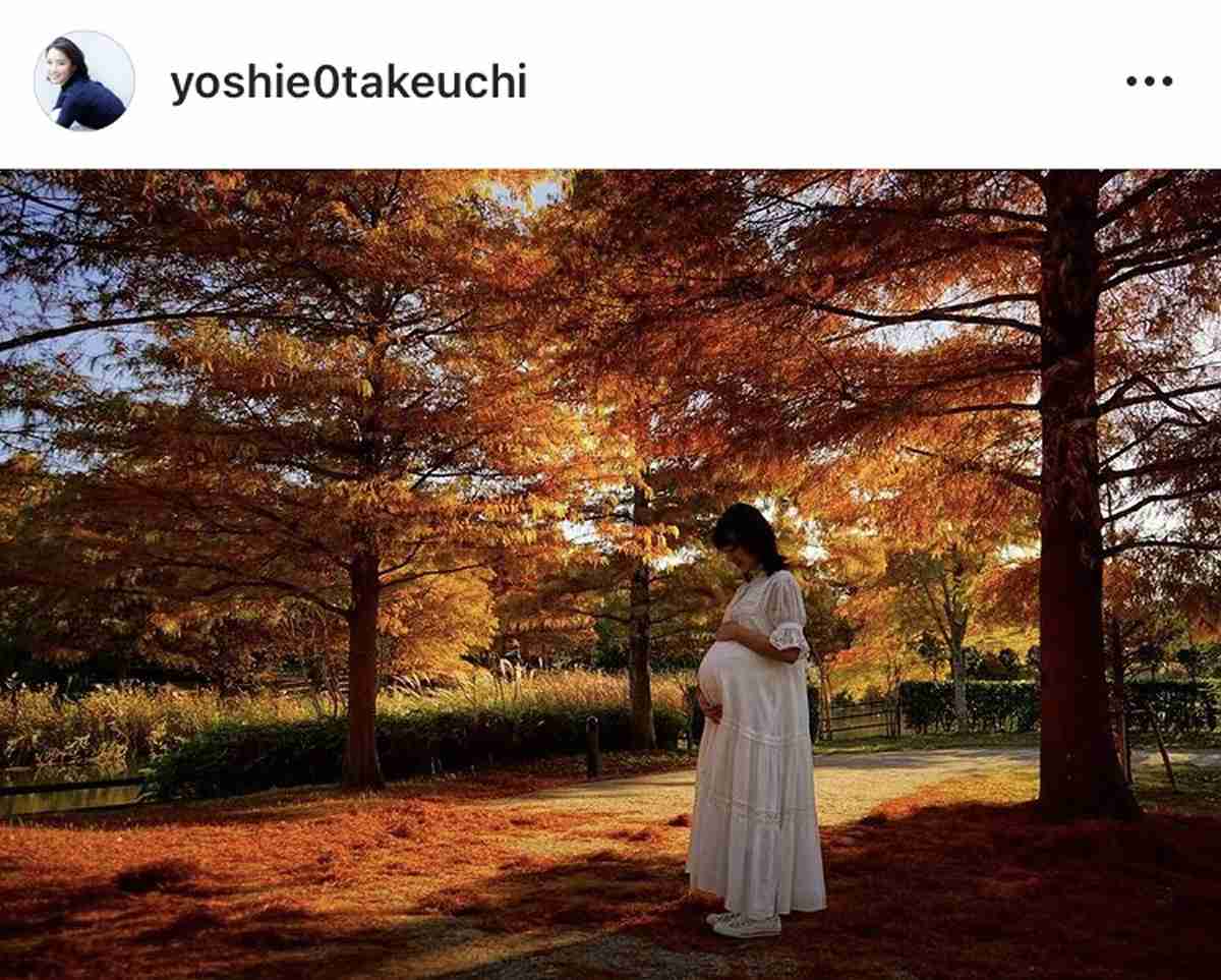 竹内由恵アナ、紅葉の中でマタニティーフォト「お腹大きくてビックリ。双子ちゃんかな」
