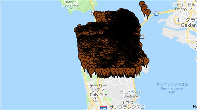    [閲覧注意]サンフランシスコの市街地で発見された人糞の位置をマッピングした地図「San Francisco’s Human Waste Challenge」 - DNA