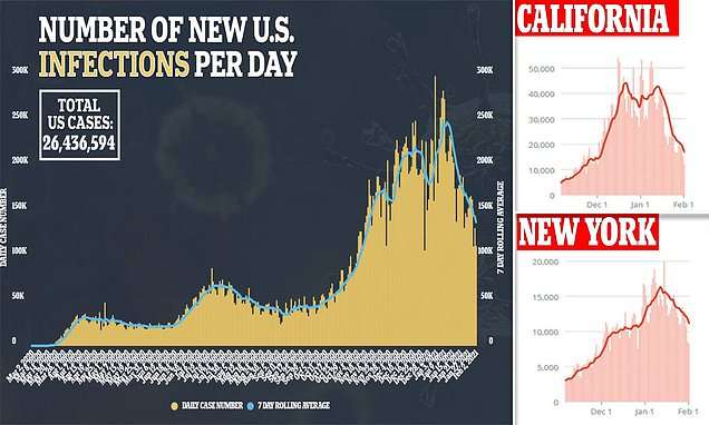Coronavirus US: Cases drop 45% despite low vaccination rates | Daily Mail Online
