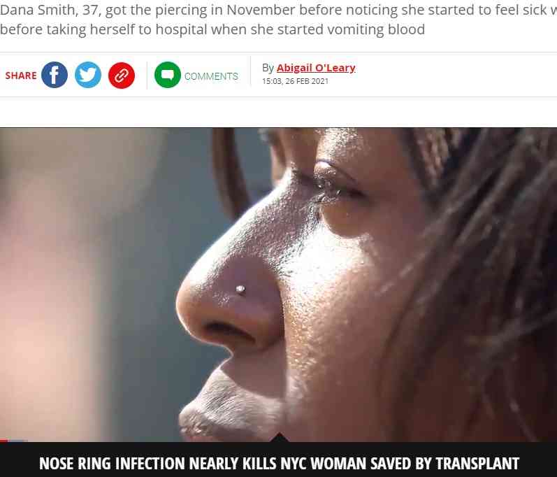 【海外発！Breaking News】鼻ピアスからB型肝炎ウイルスに感染した女性、重症化し目覚めたら肝移植が終わっていた（米） | Techinsight（テックインサイト）|海外セレブ、国内エンタメのオンリーワンをお届けするニュースサイト