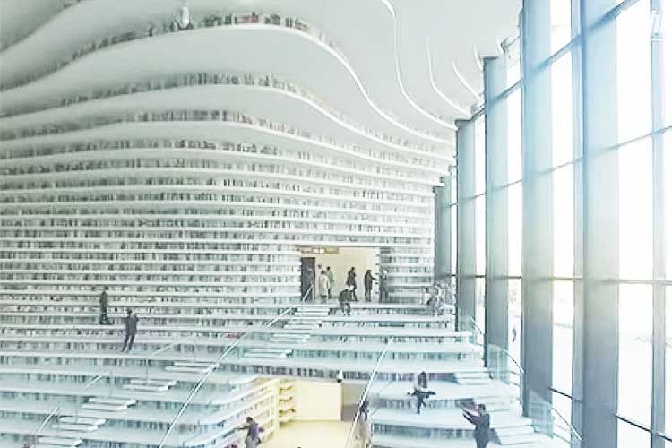 図書館の本が真っ青　開放的過ぎた？「本に申し訳ない」