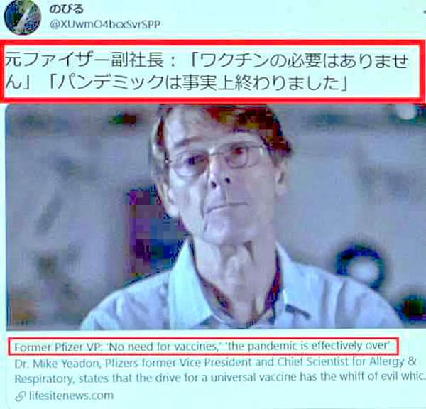 ファイザー副社長「ワクチンの必要はありません」
