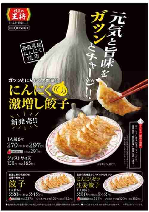 餃子の王将に“第三の餃子”誕生「にんにく激増し餃子」