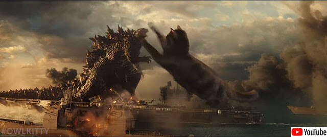 猫大活躍。『ゴジラvsコング』のパロティー版『ゴジラvsオウルキティ』