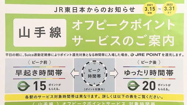 “時差通勤”でポイント還元　JR東日本 15日から新たなサービス