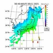  GEONET 準リアルタイムGPS全電子数マップ (最新6時間、10分間隔)