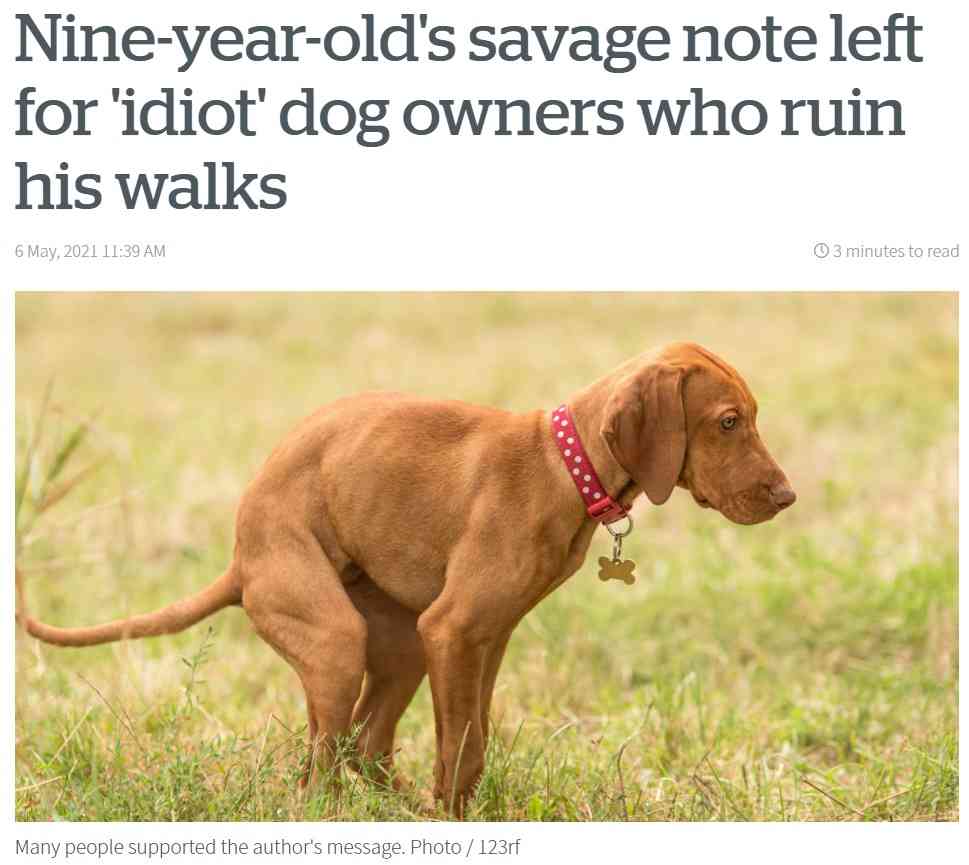 【海外発！Breaking News】犬の糞を放置する飼い主に9歳児がキレる　「怠け者で大バカ者め！9歳の私でも拾うことができる」（英） | Techinsight（テックインサイト）|海外セレブ、国内エンタメのオンリーワンをお届けするニュースサイト