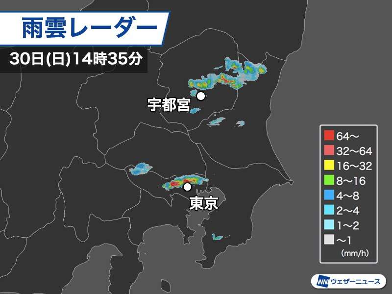東京でゲリラ豪雨、栃木では雷や雹も　21時頃まで注意