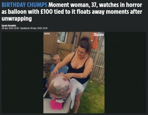 風船が付いたプレゼントの箱を開けた女性　1.5万円分の紙幣が空に飛んで大ショック（スコットランド）