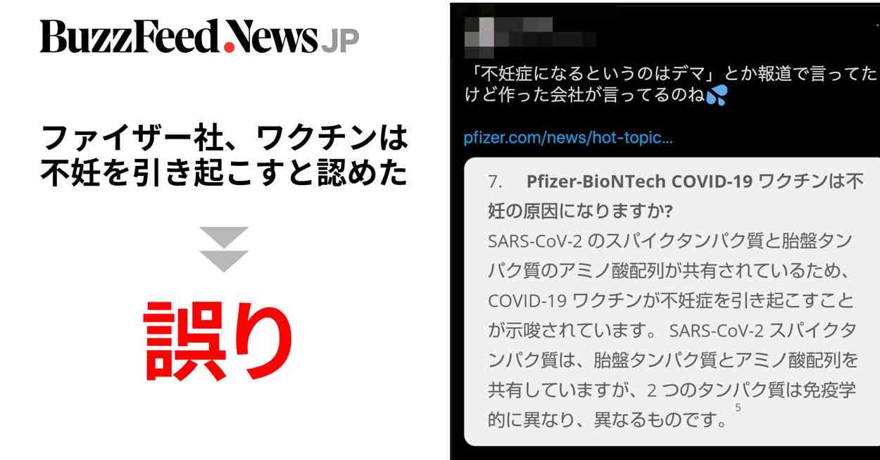 「ファイザー社、ワクチンが不妊を引き起こすと公式に認めた」は誤り。サイトの切り取りが拡散