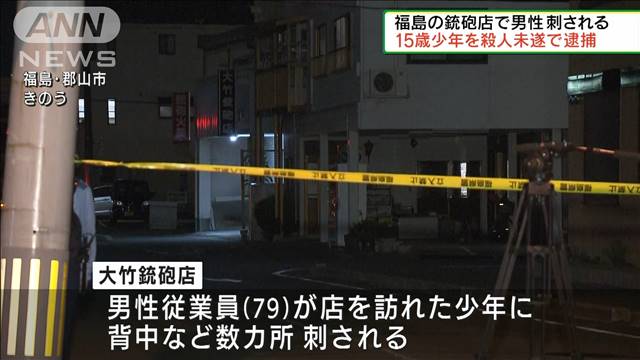 福島　銃砲店で男性刺される　15歳少年を逮捕｜テレ朝news-テレビ朝日のニュースサイト