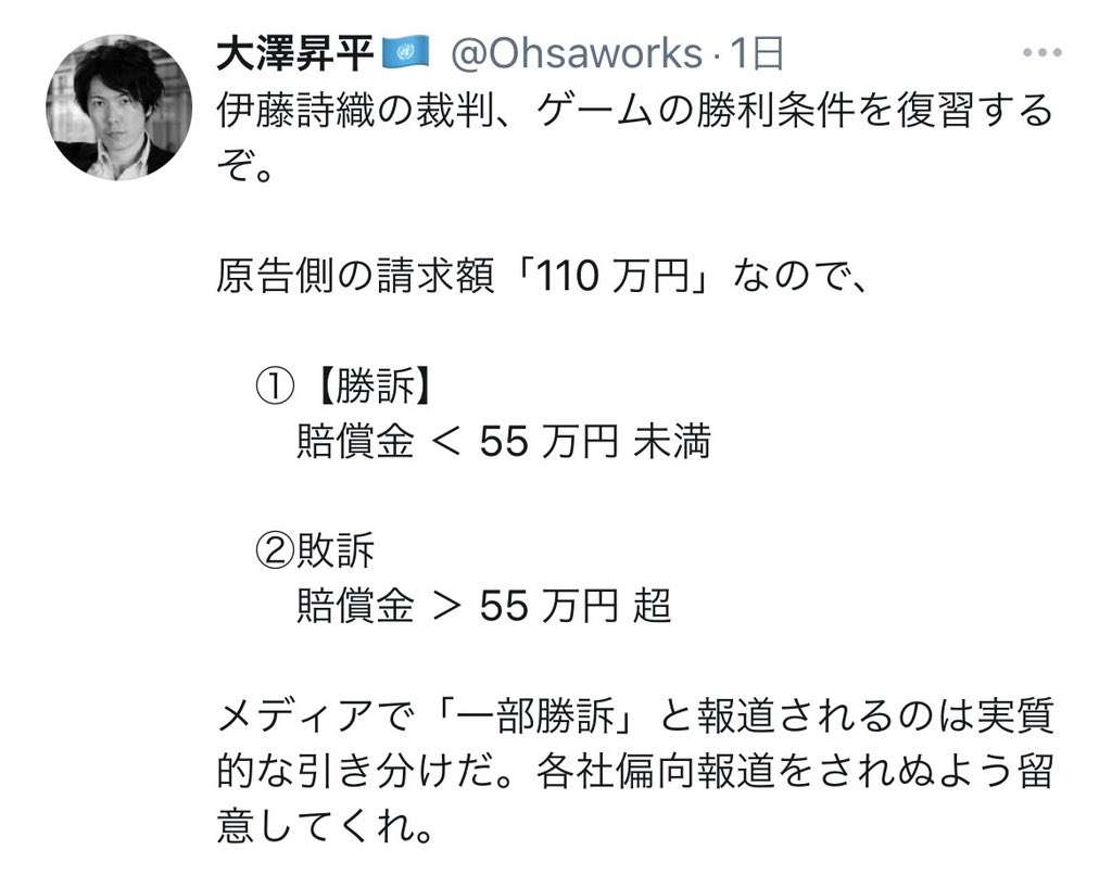 伊藤詩織さんに中傷ツイート　元東大准教授に33万円支払い命令
