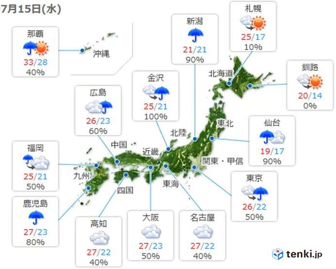15日　大雨のピーク過ぎても災害に警戒　あちらこちらで雨雲が湧く(気象予報士 戸田　よしか 2020年07月15日) - 日本気象協会 tenki.jp