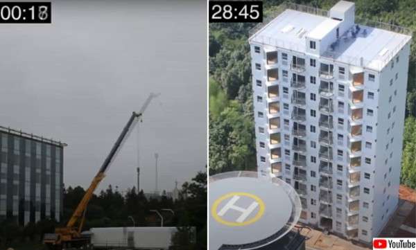 29時間で10階建てのビルが建つだとぅ！？超爆速建設工事の様子を早回しで見る動画