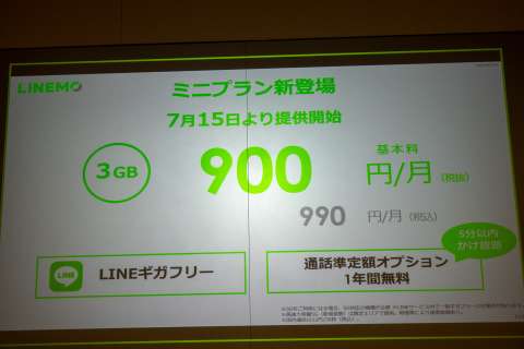 「LINEMO」、3GBで月額990円の新料金「ミニプラン」