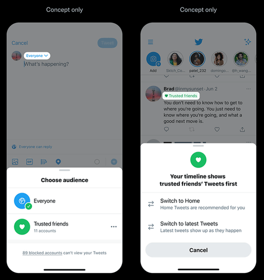 Twitterが「信頼できる友達」に向けて限定でツイートできる機能を計画している
