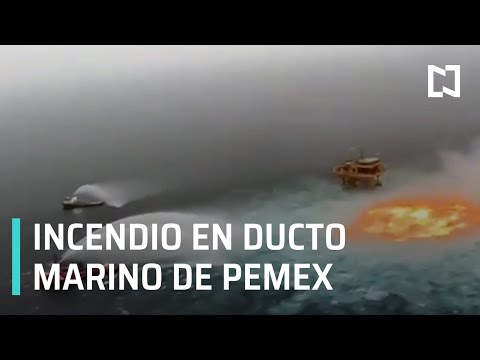 Incendio en línea submarina de Pemex en Campeche - Las Noticias - YouTube