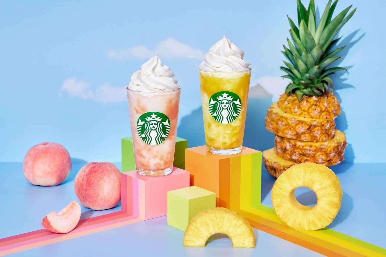 スタバ新作「GO パイナップル フラペチーノ」「GO ピーチ フラペチーノ」初のフラペ向けリユーザブルカップ「ドームリッドカラーチェンジングリユーザブルコールドカップ」も！ [えん食べ]