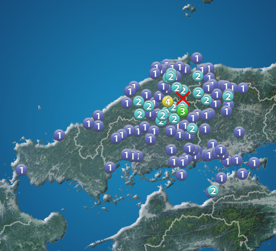 【地震】広島県で震度4　津波の心配なし　M4.3