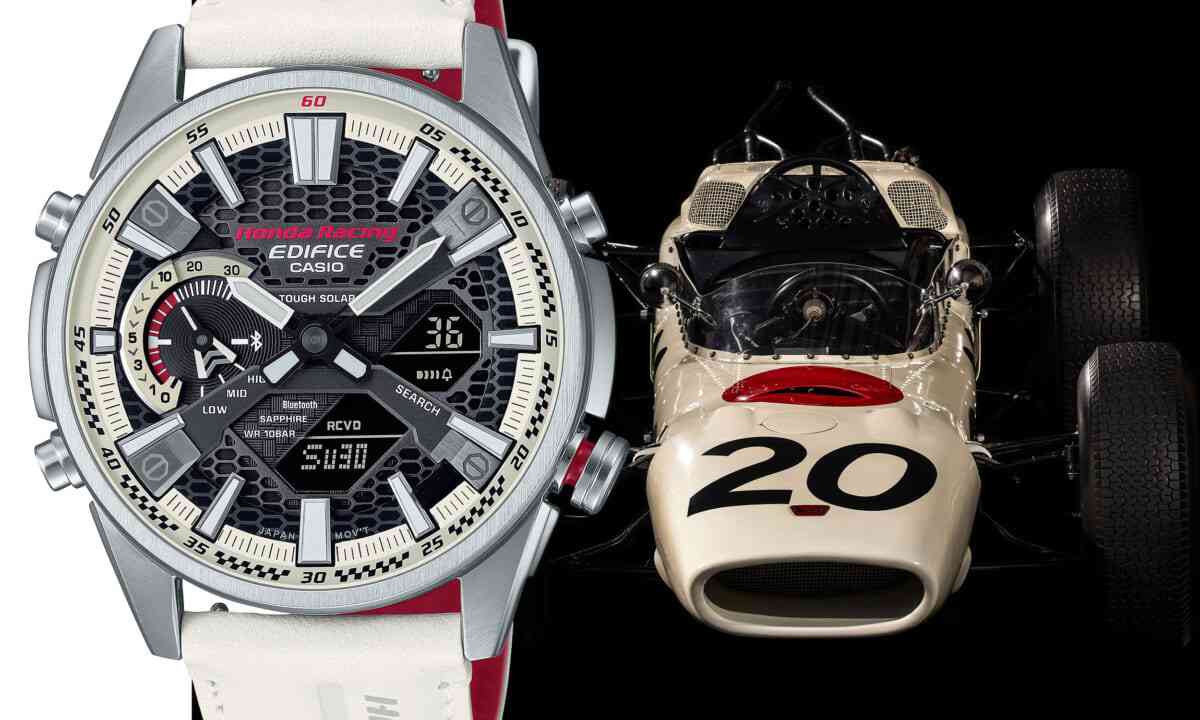 カシオ エディフィス×ホンダ・レーシングのコラボウオッチ最新作は伝説的なF1マシンの車体色をまとうスポーティなアナログ＆デジタル表示クロノグラフ | WATCHNAVI Salon